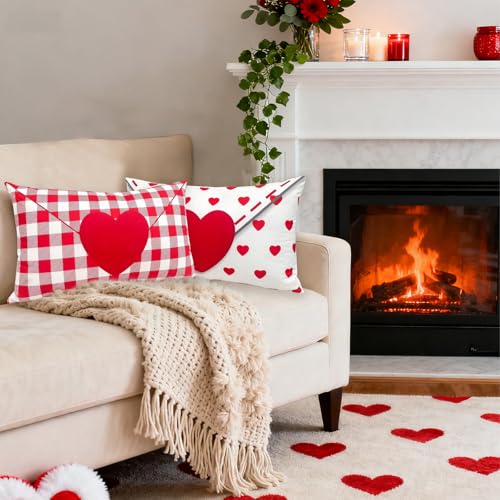 Valentine's Day Pillow Covers Set - Heart Envelope Design, 12x20