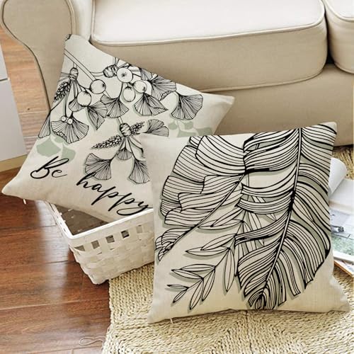 Black Leaves Decorative Throw Pillow Covers - Set of 4