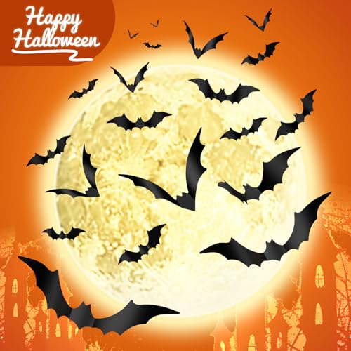120PCS Halloween Bat Wall Decor - 3D Scary PVC Stickers