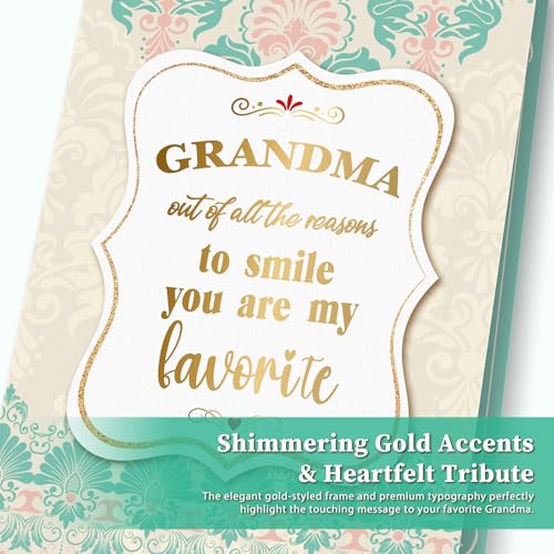 Vintage Mother's Day Card for Grandma – Teal & Gold Design, 5.5x8 Inch