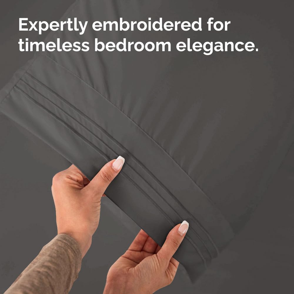 Standard Pillow Cases by Regine Switzerland - Ultra-Soft Hotel Quality - Wrinkle-Free & Stain Resistant - 2 Piece Set in Charcoal