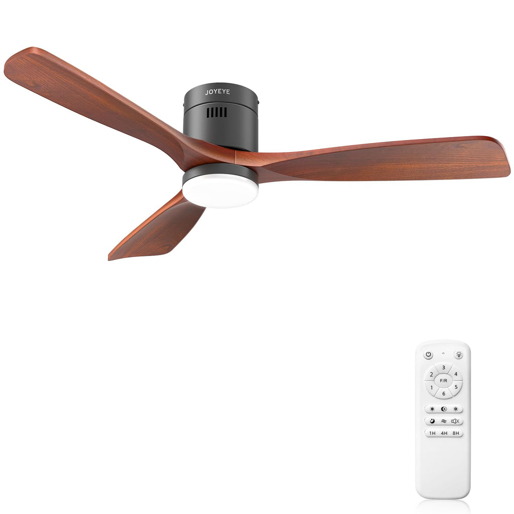 52 Inch Ceiling Fans with Lights and Remote, Solid Wood 3 Blade Modern Ceiling Fan, Quiet DC Motor, 6 Speeds, Dimmable LED, Timer, Indoor & Covered Outdoor Living Room, Bedroom, Patio (Darkwalnut)