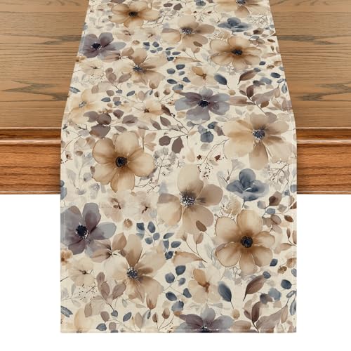 Poppy Floral Spring Table Runner - 13x72 Inch Home Decor, Brown Variation