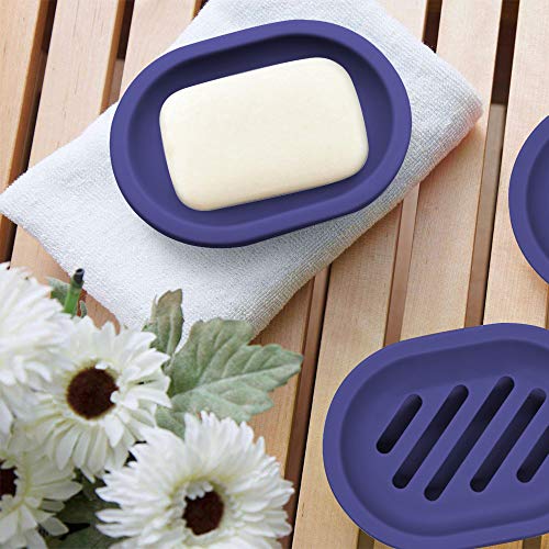 Self-Draining Soap Dish Holder - 2 Pack, Purple Oval Design