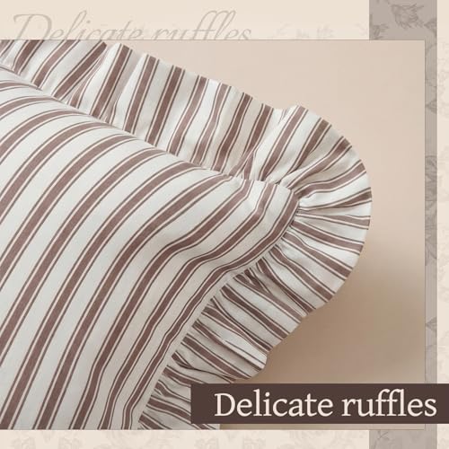 CrystalSylara 18x18 Ruffled Striped Pillow Cover, Boho Farmhouse Cushion Case