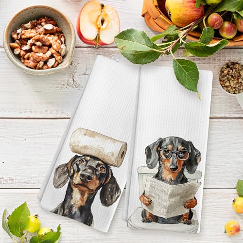 Dachshund Hand Towels Set of 2 - Funny Weiner Dog Bathroom & Kitchen Decor