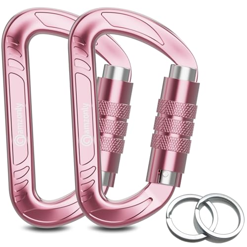 3inch Auto Locking Carabiner Clips Heavy Duty, 12KN /2697lbs Lightweight keychain carabiners, Sturdy Twist Lock Caribeeners for Camping Hiking Hammock Swing Backpack, dog leash and Harness etc