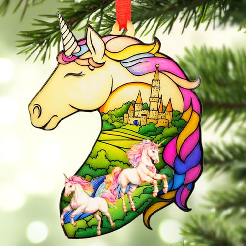 Rainbow Unicorn Ornament - 2-Layer Wood & Acrylic Christmas Decor