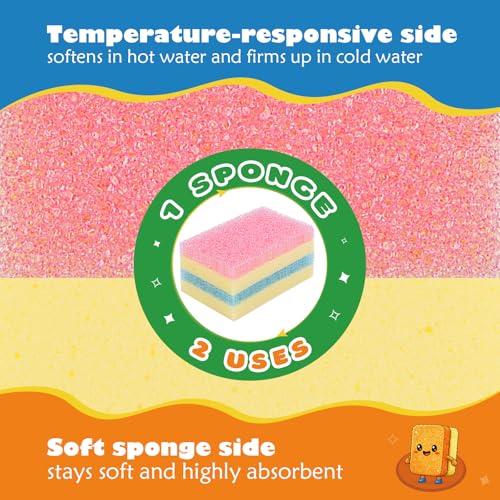 Temperature Responsive Dual-Sided Scrub Sponges - 6 Pack