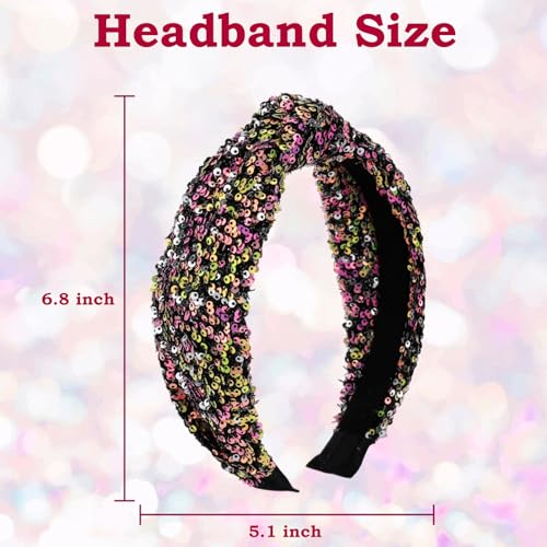 Sequin Knotted Headband for Women and Girls - Sparkly Wide Hair Accessory