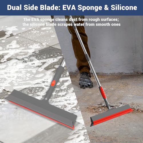 FibreDeep Silver & Red Heavy Duty Floor Squeegee 15.8" with Adjustable 60" Handle