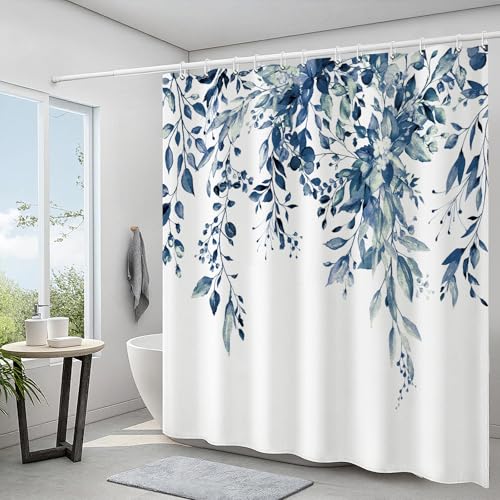 Blue Eucalyptus Waterproof Shower Curtain Set with Hooks - 72x72in