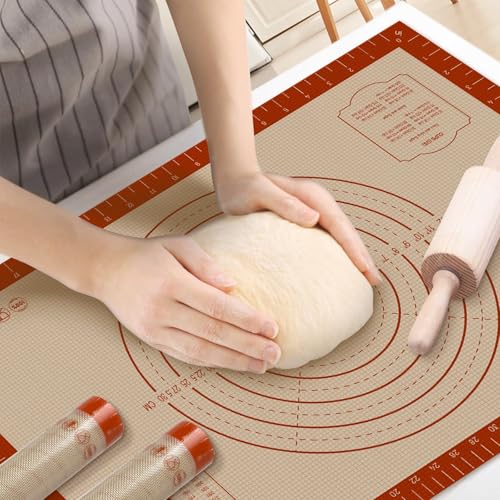 TREASO 24" x 16" Silicone Pastry Mat - Double Thickness Baking & Rolling Mat