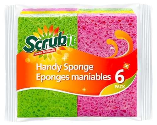 SCRUBIT Cellulose Scrub Sponges - 6 Pack Durable Cleaning Pads