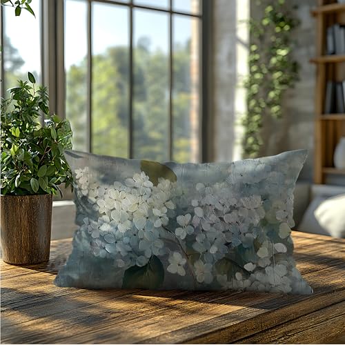 Rustic Spring Blue Hydrangea Pillow Cover 12x20, Color-1
