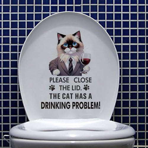 Funny Ragdoll Cat Toilet Lid Decal - Waterproof Vinyl Humor Sticker