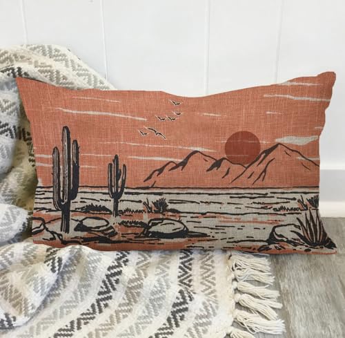 Southwestern Landscape Lumbar Pillow Cover, Rust Orange 12x20 Inch