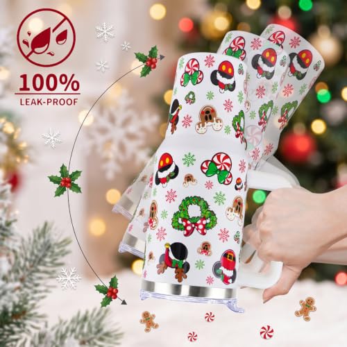 Mouse Tumbler 40oz Christmas Insulated Travel Mug with Handle, Cartoon Mouse Design