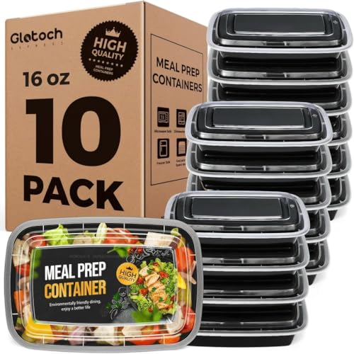 Glotoch 16oz Meal Prep Containers with Lids - 10 Pack, Reusable, Leakproof, Microwave Safe