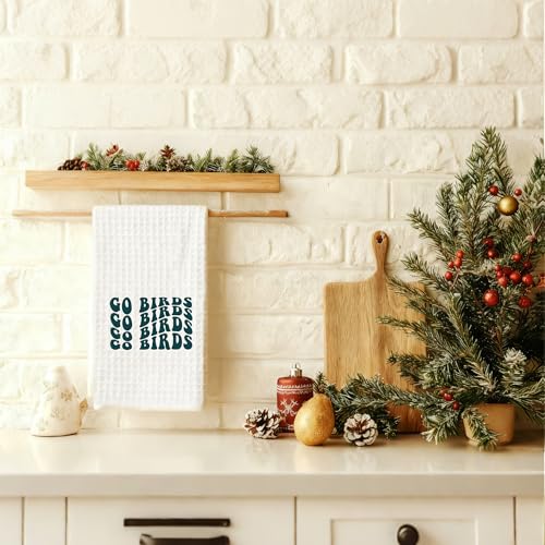 White Groovy Go Birds Football Kitchen Towels - 16x24 Inch