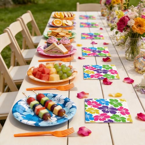 Hawaiian Luau Party Tableware Set for 24 - Plates, Napkins & Forks