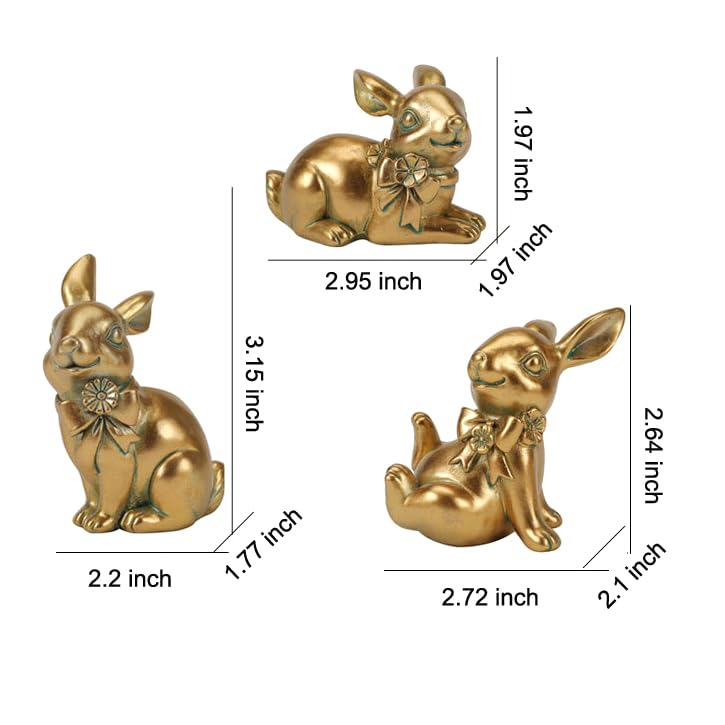 Hand-Painted Gold Easter Bunny Statues - Set of 3 Resin Decor