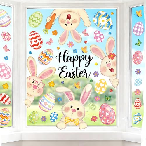 Easter Window Clings - 8 Sheets Bunny & Egg Stickers for Decor