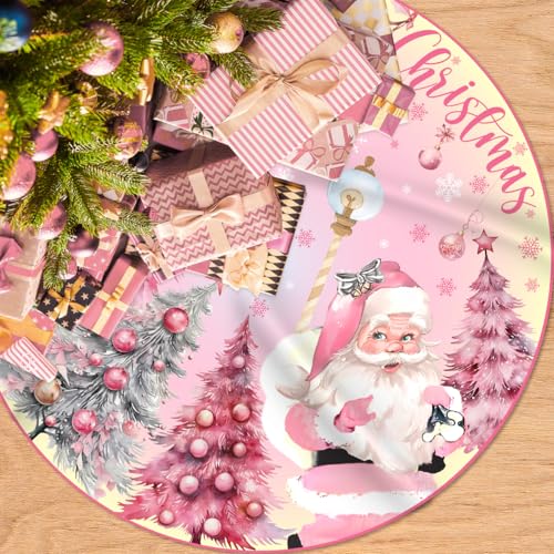 Pink Christmas Tree Skirt 48 Inch Faux Polyester Holiday Decor