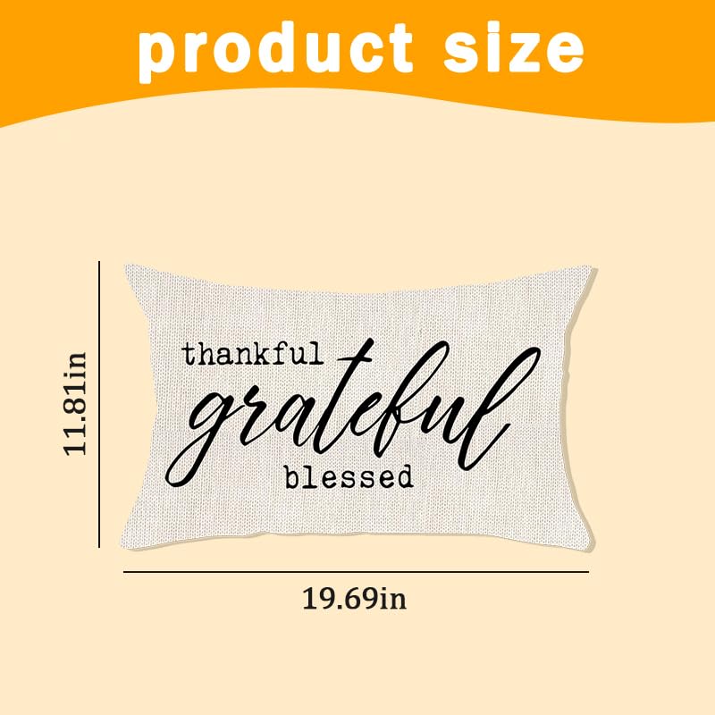 Thankful Grateful Blessed Oblong Throw Pillow Cover 12x20