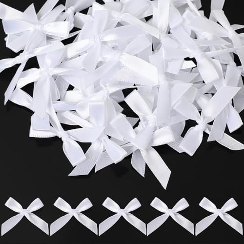 White Satin Ribbon Bows for Gift Wrapping and Crafts - 4x4cm, 50Pcs - Variation: White