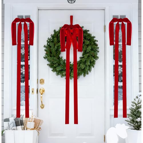 6 Red Velvet Christmas Bows for Holiday Decorations - 22.4x15"
