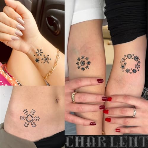 CHARLENT Snowflake Semi-Permanent Fake Tattoos 2 Weeks Long Lasting Waterproof