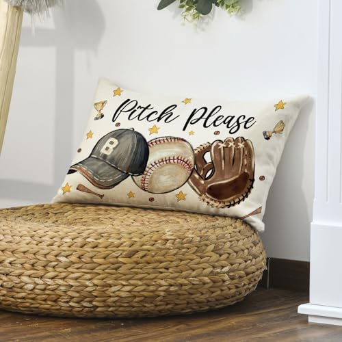 20 x 12 Inch Baseball Throw Pillow Cover - American Bat Ball Sport Cushion for Sofa & Couch
