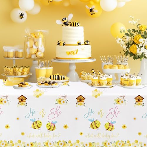 Bumble Bee Gender Reveal Tablecloths - 3 Pack, 86x55in