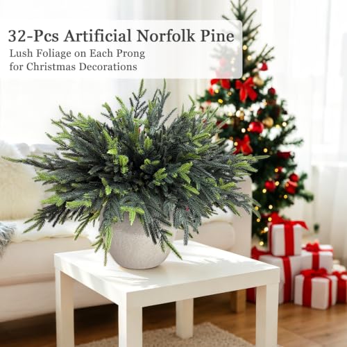 32Pcs 18 Inch Artificial Norfolk Pine Branches Christmas Greenery - Real Touch Foliage