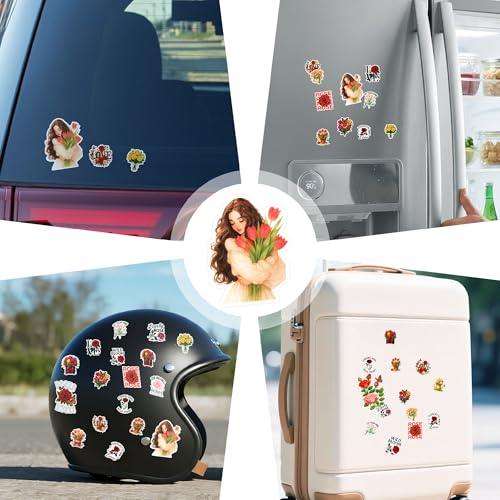 115 PCS Rose and Tulip Stickers Pack - Waterproof Vinyl Decals