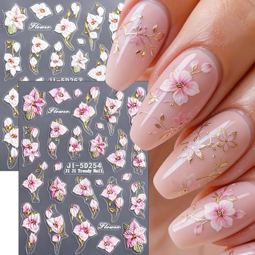 TailaiMei Gold Floral Nail Stickers Self-Adhesive Art Decals 4 Sheets
