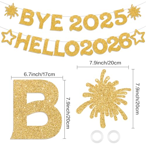 Bye 2025 Hello 2026 New Year Banner - Sparkling Gold Decorations