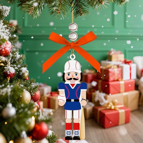 4-Inch Baseball Nutcracker Ornament - Wooden Christmas Decor