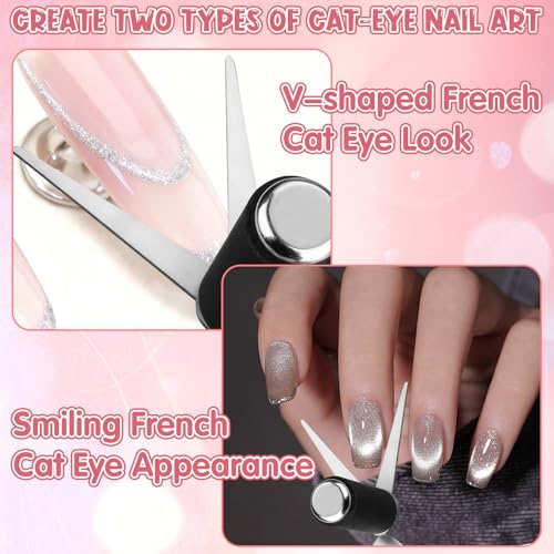 3Pcs Cat Eye Magnet Kit for Nails - 3-in-1 Tool with Scissor & Cylinder Magnets for Gel Polish Designs