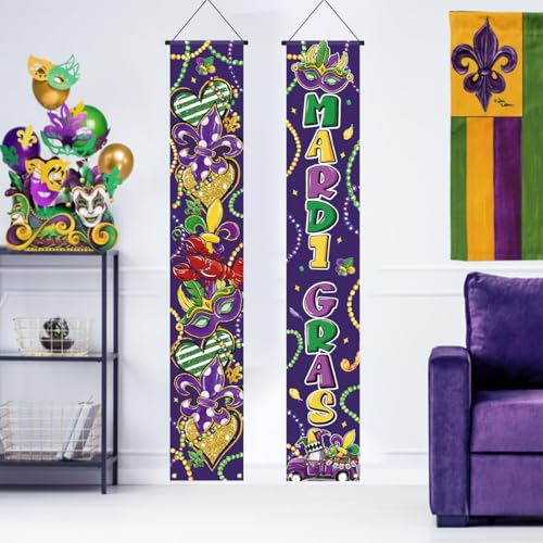 Mardi Gras Welcome Banner - 12x71 inch Fat Tuesday Decor