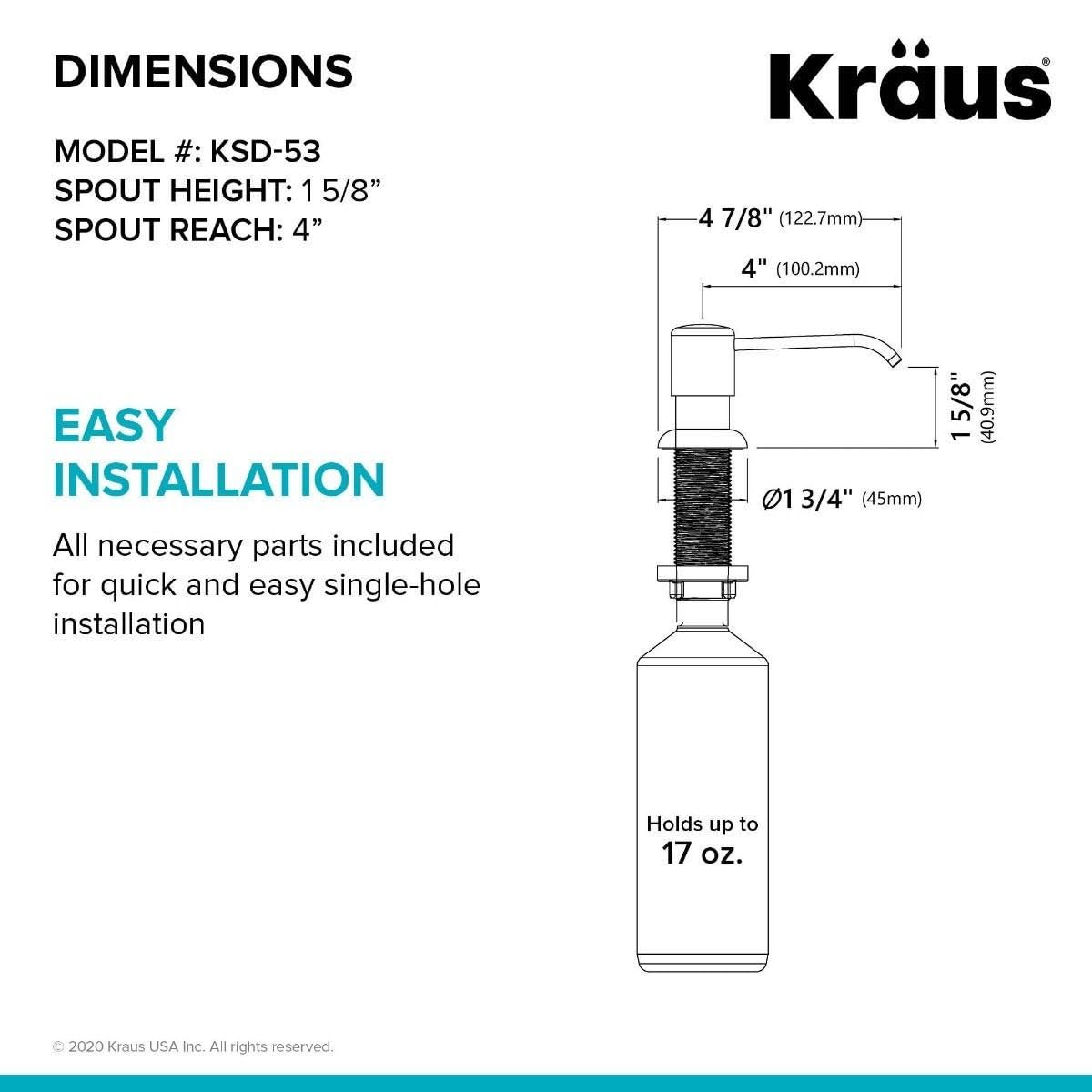 Kraus Spot Free Kitchen Soap Dispenser Boden™ in All-Brite Stainless Steel Finish, KSD-53SFS