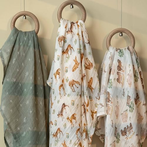 GLLQUEN BABY Muslin Swaddle Blankets - Deerling Print, 2 Pack, 35" x 40"