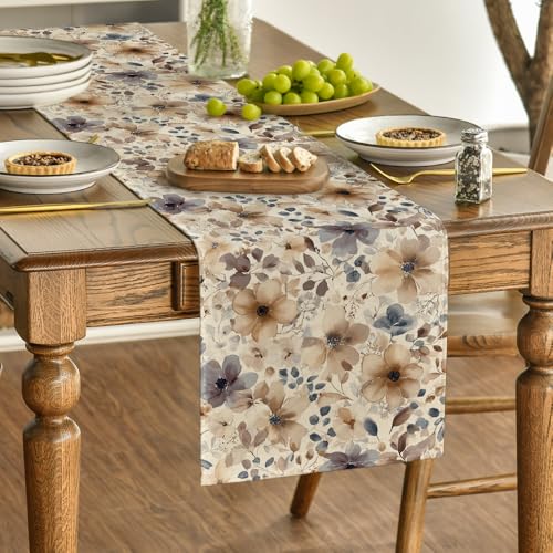 Poppy Floral Spring Table Runner - 13x72 Inch Home Decor, Brown Variation