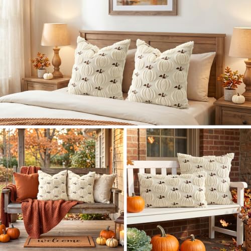Artscope Fall Pumpkin Throw Pillow Covers 18x18, Set of 2 - Beige
