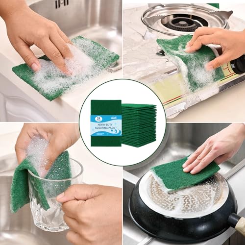 HOMEXCEL Heavy Duty Scouring Pads - 24 Pack Green Scrubbers