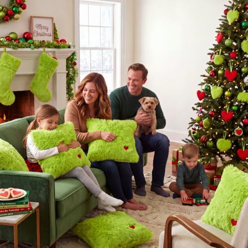 Christmas Elf Faux Fur Pillow Covers 18x18 Inches - Set of 2 - Green