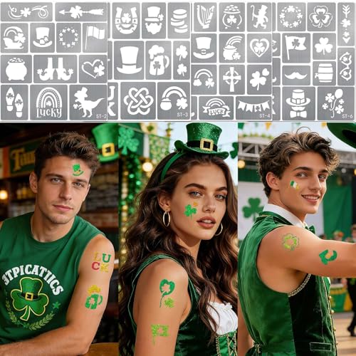 St. Patrick's Day Temporary Tattoo Stencils Kit - Face and Body Paint Templates