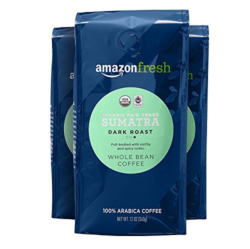 Organic Fair Trade Sumatra Dark Roast Whole Bean Coffee Pack of 3 - 12oz