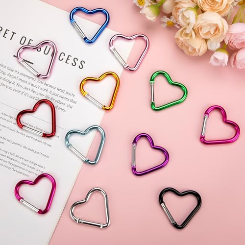 30pcs Heart Carabiner Clip, Alloy Heart Shape Hanging Keychain Clip, Cute Aluminum Carabiner Clip for Hiking Backpack, Car Charms, Purse Bling